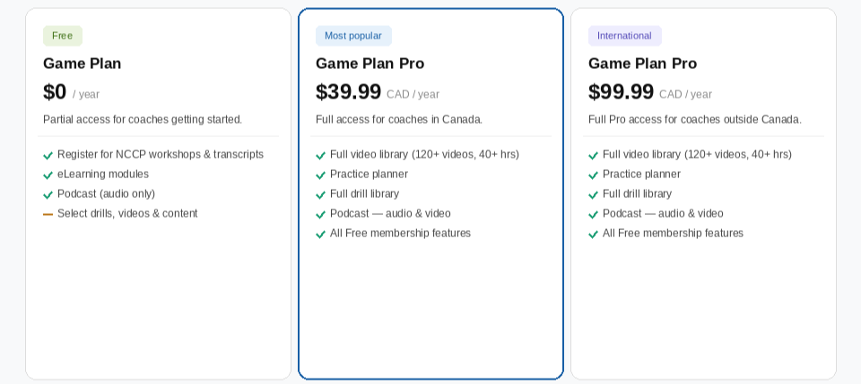 Plan Tiers Examples Free Membership - partial access. Coaches have access to register for ...